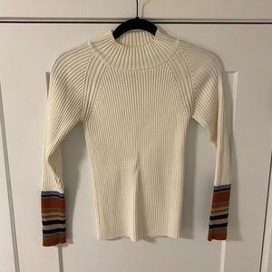 Bohme Cream Turtleneck Sweater with Multicolor Stripes